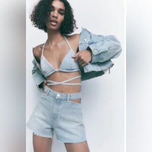 NWT Zara Light Blue cut out Women Shorts